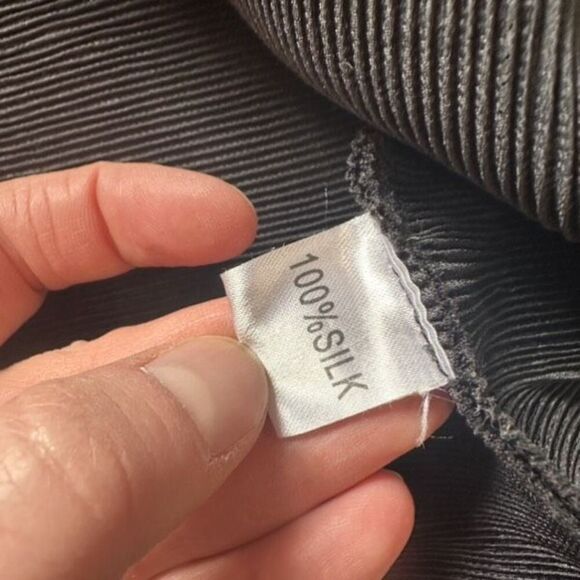 Black Silk Fringe Crepe Crinkle Textured Bolero Cardigan Jacket Artsy Cropped - Picture 7 of 8